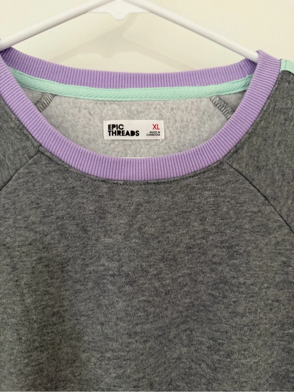 Girls Grey Sweatshirt Dress with Mint & Lavender Trim